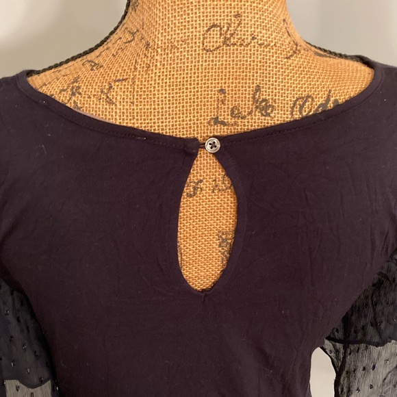 LOFT Dark Blue Blouse with Sheer Sparkly Dot Sleeve Women Size Small - Picture 4 of 11